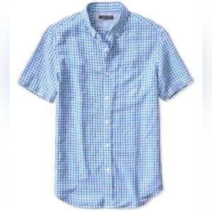 Banana Republic Gingham Linen Cotton Short-Sleeve Button down Shirt Blue Mens L